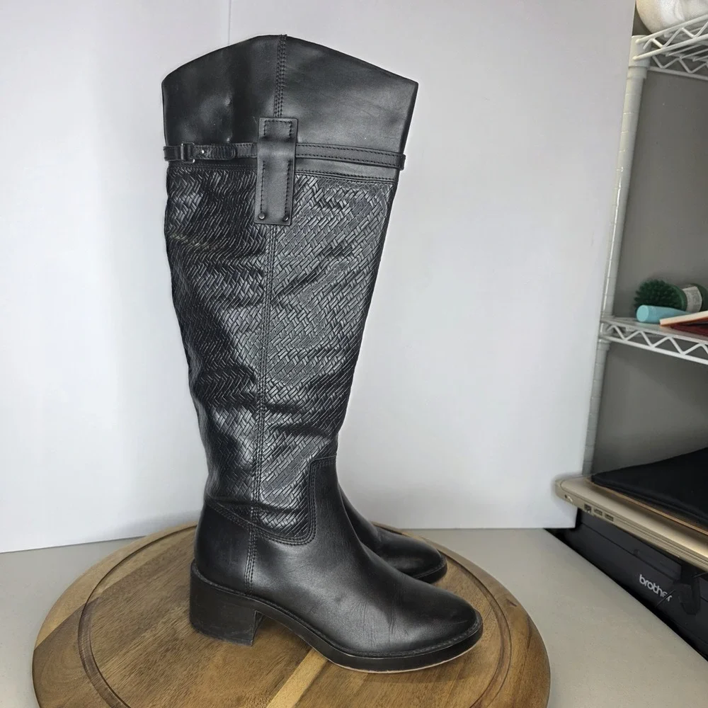 Colt Black Leather Wide Calf Franco Sarto Riding Boot Sz 7M WC Knee High Fashion